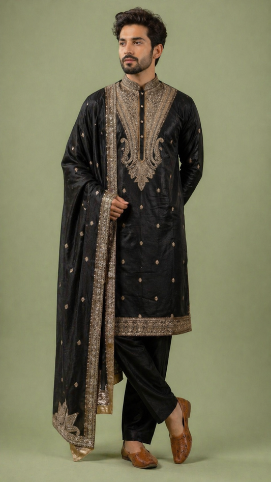 Deep Black Colour Kurta Set(ME-MKUS_AK 2361)