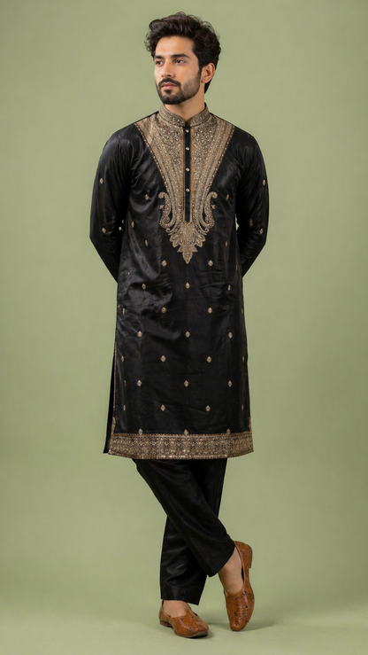 Deep Black Colour Kurta Set(ME-MKUS_AK 2361)