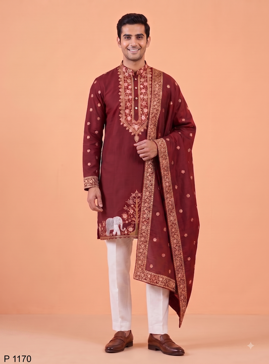 Wine Colour Kurta Set(ME-MKUS_P 1170)