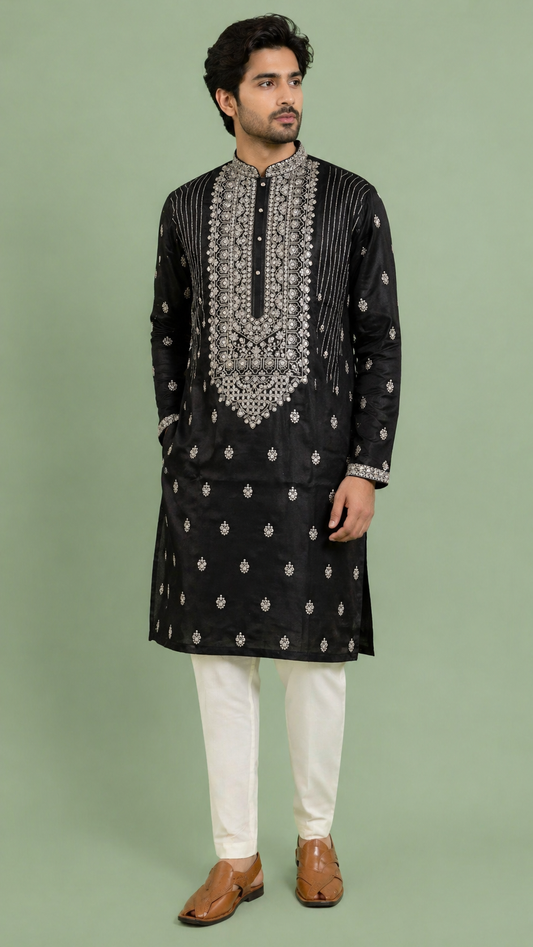 Black Colour Kurta Set(ME-MKUS_SK 77)