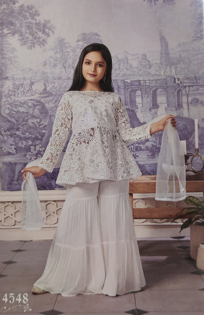 White Colour Gharara Set(GE-GGHS_4548)
