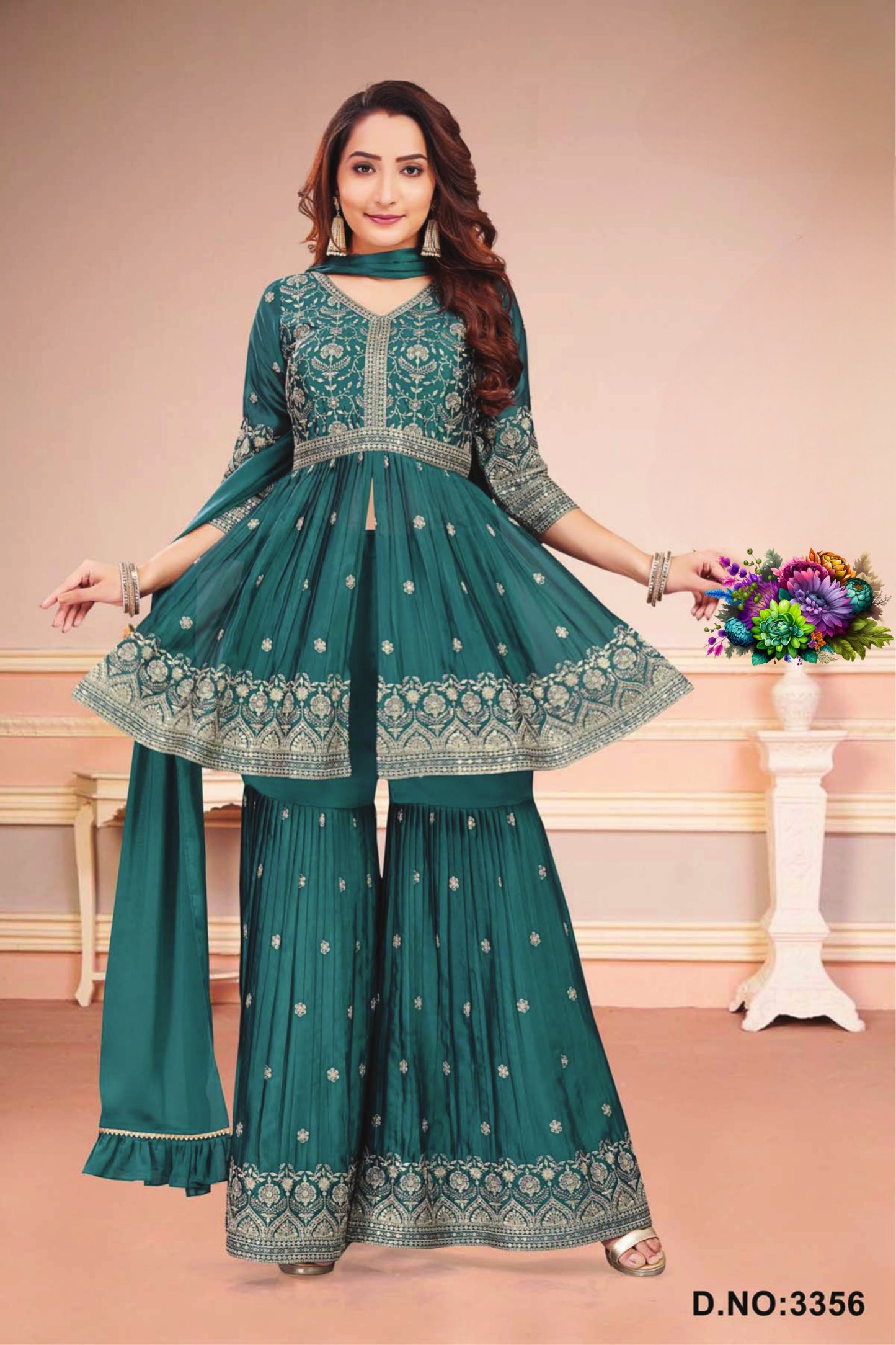 Green colour, Paplom Top Gharara (LE-WGHA_3356)
