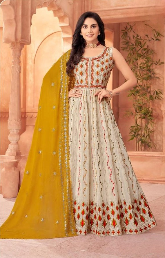 Cream Colour Long Gown(LE-WGWN_2885)