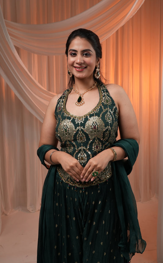 Green Colour Plazo Set(LE-WPZS_SAKSHI)