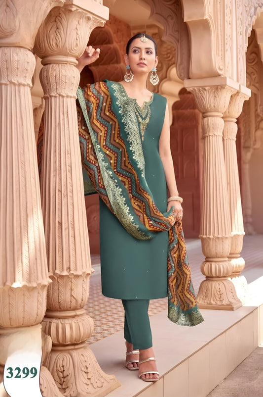 Green Colour Pant Set(LE-WPNS_3299)