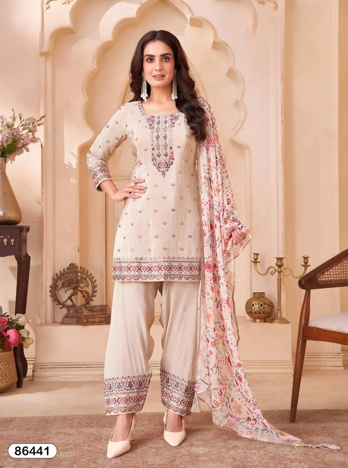 Cream Colour Pant Set(LE-WPNS_86441)