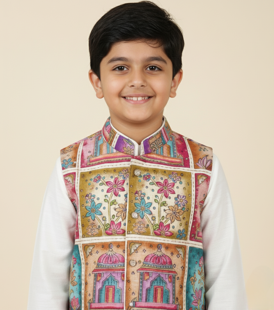 Cream Colour Jacket Kurta Set(BE-BBUS_9642)