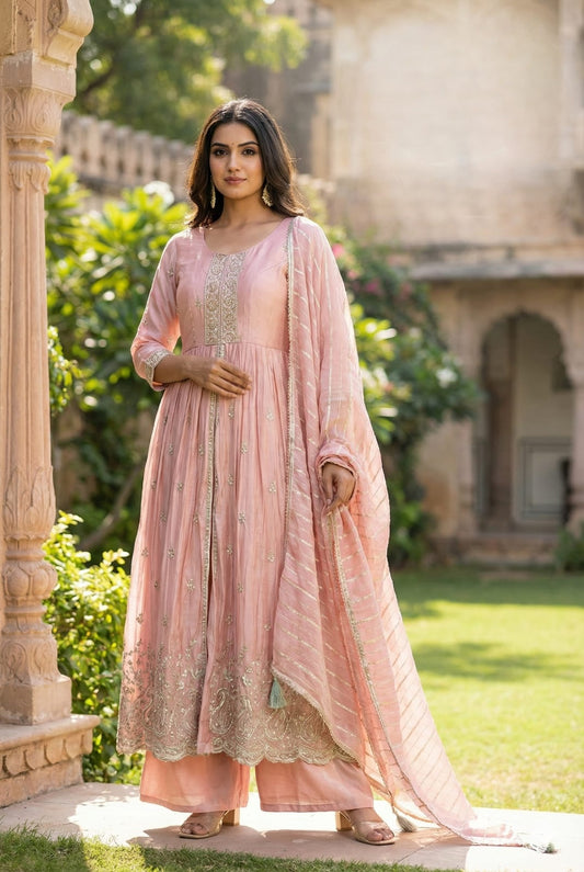 Peach Colour Plazo Set(LE-WPZS_1669)