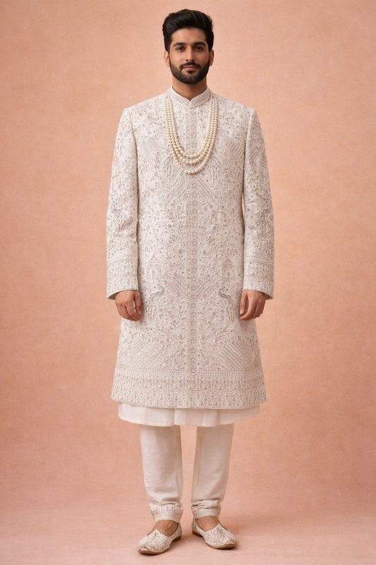 Ivory Colour Sherwani(ME-MSRW_MZ5170 W 1)