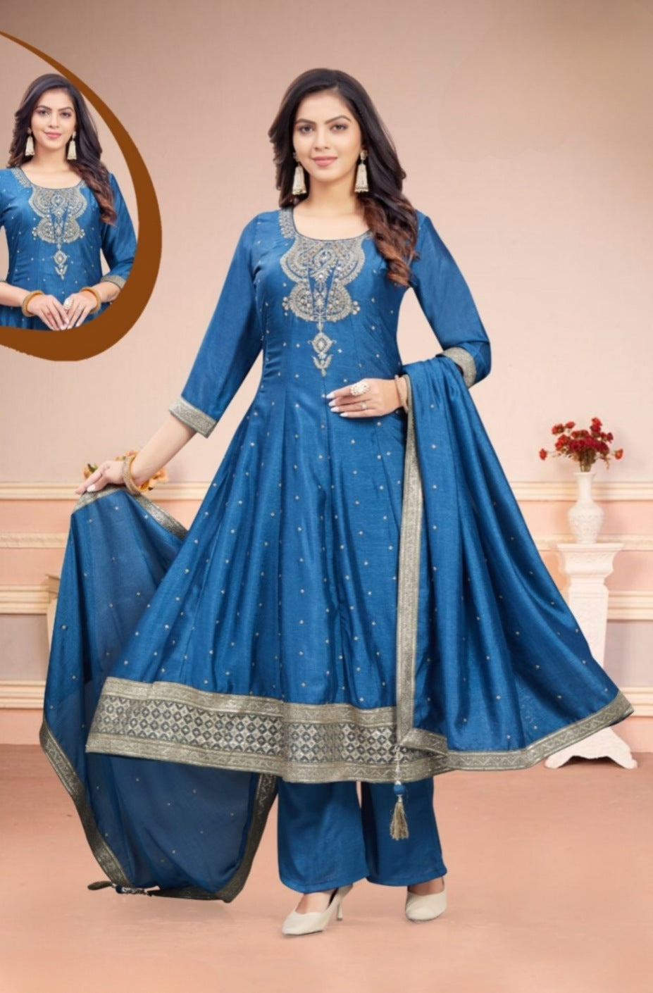 Green Colour Short Anarkali Plazo Set(LE-WPZS_9013)