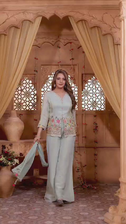 Green Colour Plazo Set With Dupatta(LE-WPZS_817)